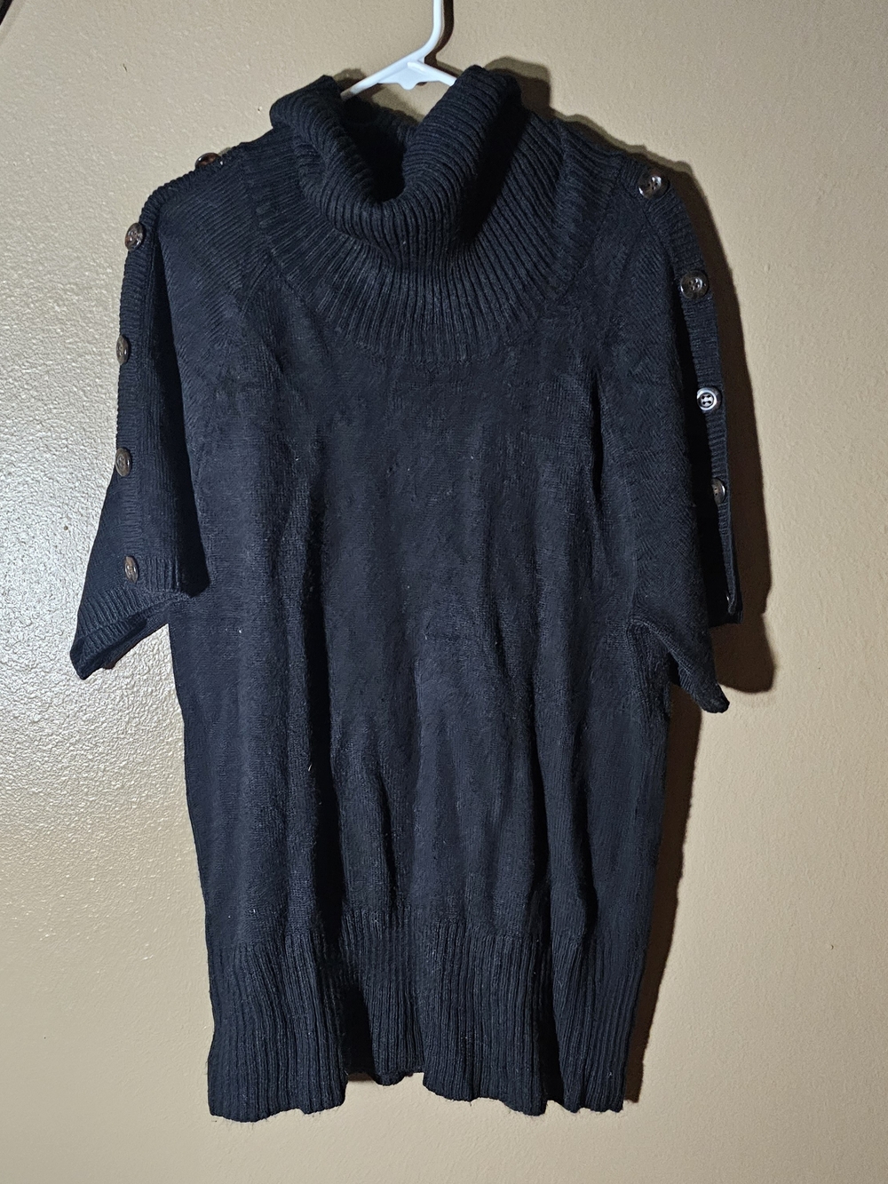 Willi Smith Black Turtleneck Cowl Neck Button-Shoulder Sweater